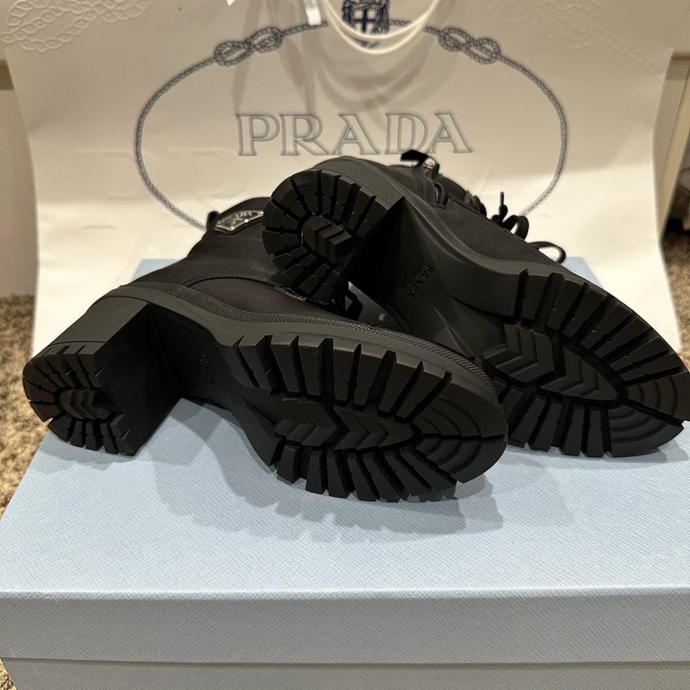 Prada Women's Black Heeled Lace-Up Boots - Picture 2 of 4